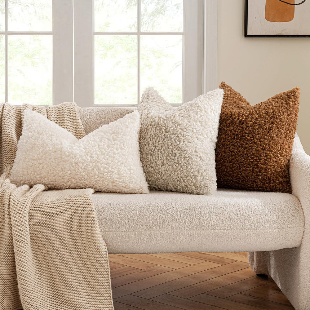 MIULEE Decorative Faux Fur Pillow Covers Euro Sherpa 24x24 Oatmeal