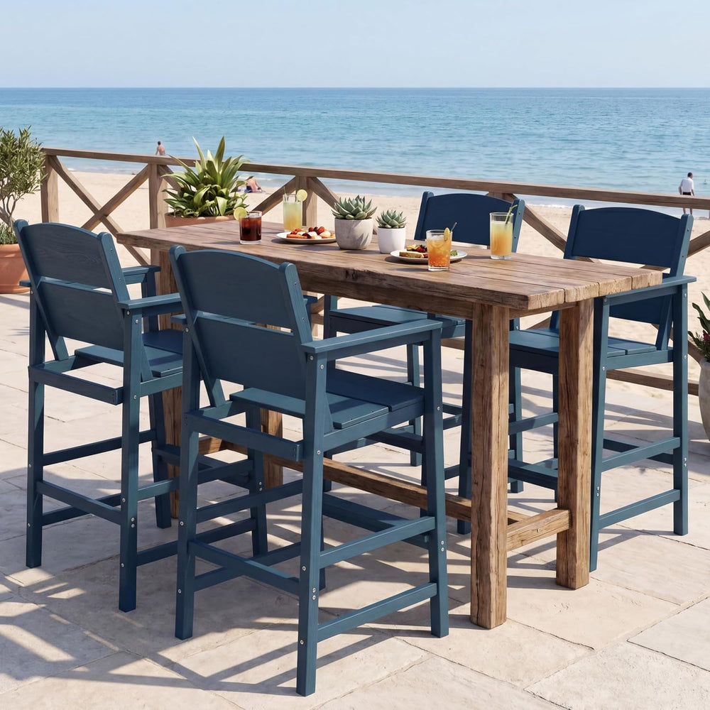 6 Pack Outdoor Bar Stools, HDPE Patio Bar Chairs with Armrests & Footrest...