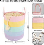 XUANGUO Rope Laundry Basket Hamper for Kids Girl, rainbow | Woven Storage Basket for Living Room Bedroom Boho Tall Baskets for Blanket Toys Pillow Towels Baby Nursery Hamper Bin