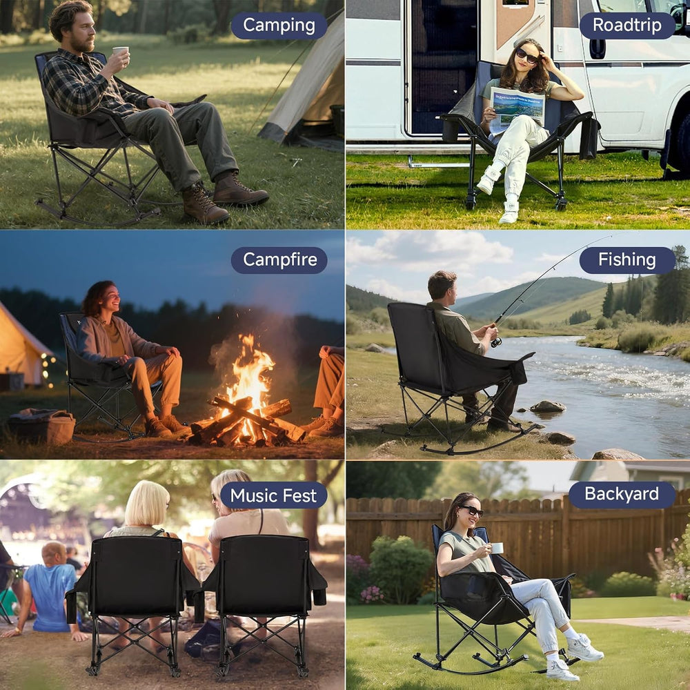 Youtanic Oversized Folding Rocking Camping Chair, Padded Portable Rocking Cha...