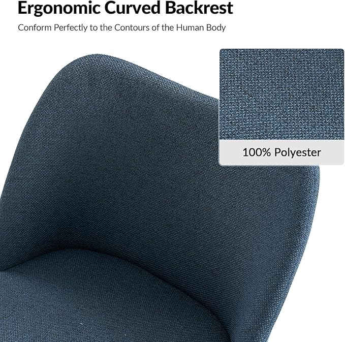 Dining Chairs Set of 2, Upholstered Kitchen Dining Room Chair Set Morden Accent Side Dinner Chair with Curved Padded Back Wood Legs for Restaurant/Cafe, Navy