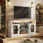 WLIVE Farmhouse TV Stand for 65 Inch TV, Tall Entertainment Center with LED Lights & Storage Cabinets, TV Media Console Table with Adjustable Shelf for Living Room, Bedroom, Home Theater, Milk White