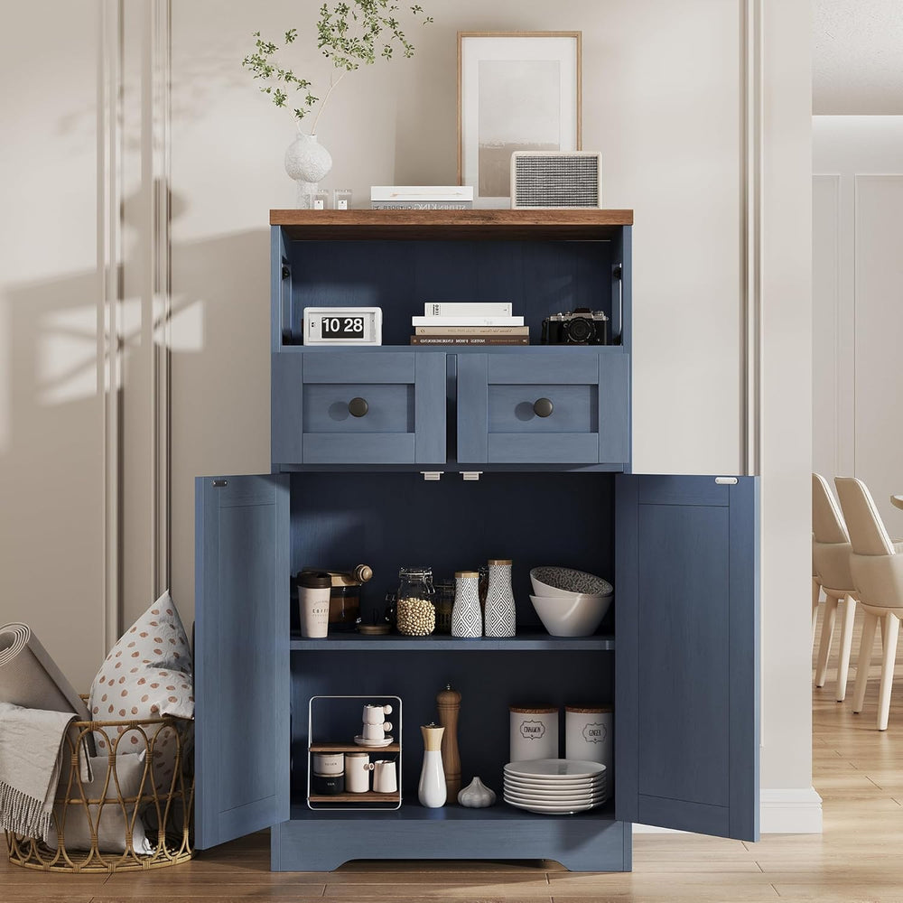 FiveWillowise Farmhouse Blue Storage Cabinet with Barn Doors and Drawers, Sma...