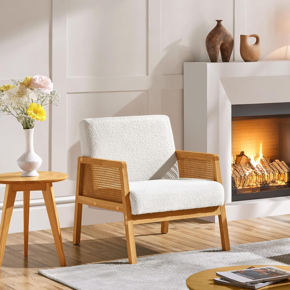 Yaheetech Rattan Accent Chairs Set of 2, Boho Vintage Armchairs, Ivory
