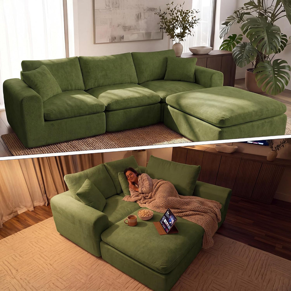 119" Modular Sectional Cloud Sofa, No Assembly Boneless Couch with Ottoman