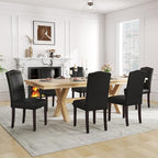 LSSPAID Dining Chairs Set of 6, Modern PU Leather Upholstered Parsons Dining Room Chairs with Bronze Nail Head Trim and Brushed Solid Wood Legs, Black