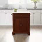 Crosley Furniture Alexandria Stone Top Small Portable Rolling Kitchen Island Storage Cart, Microwave Stand, Mahogany