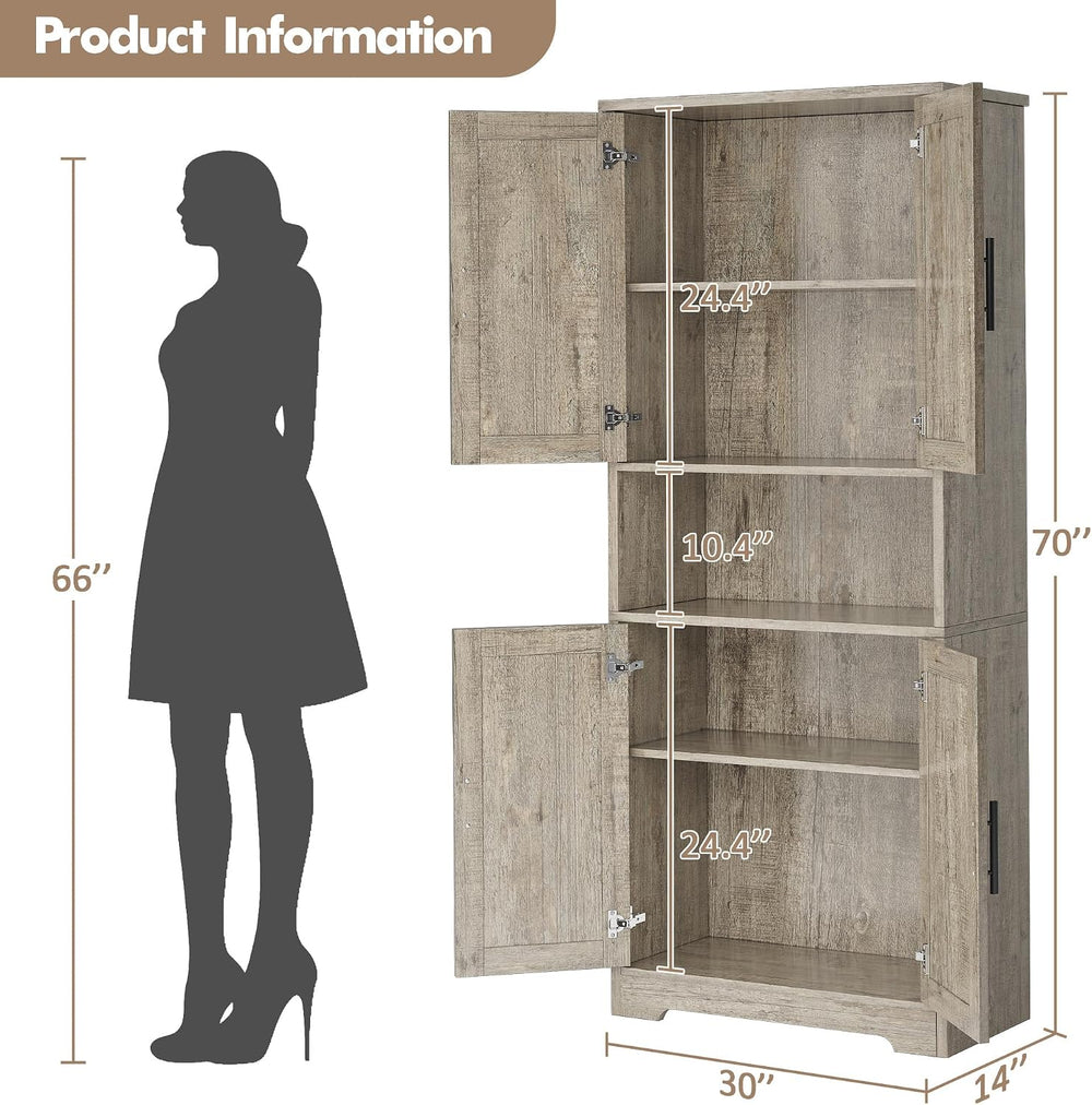 GarveeHome Tall Storage Cabinet, 70 in Kitchen Pantry Cabinet with Doors and ...