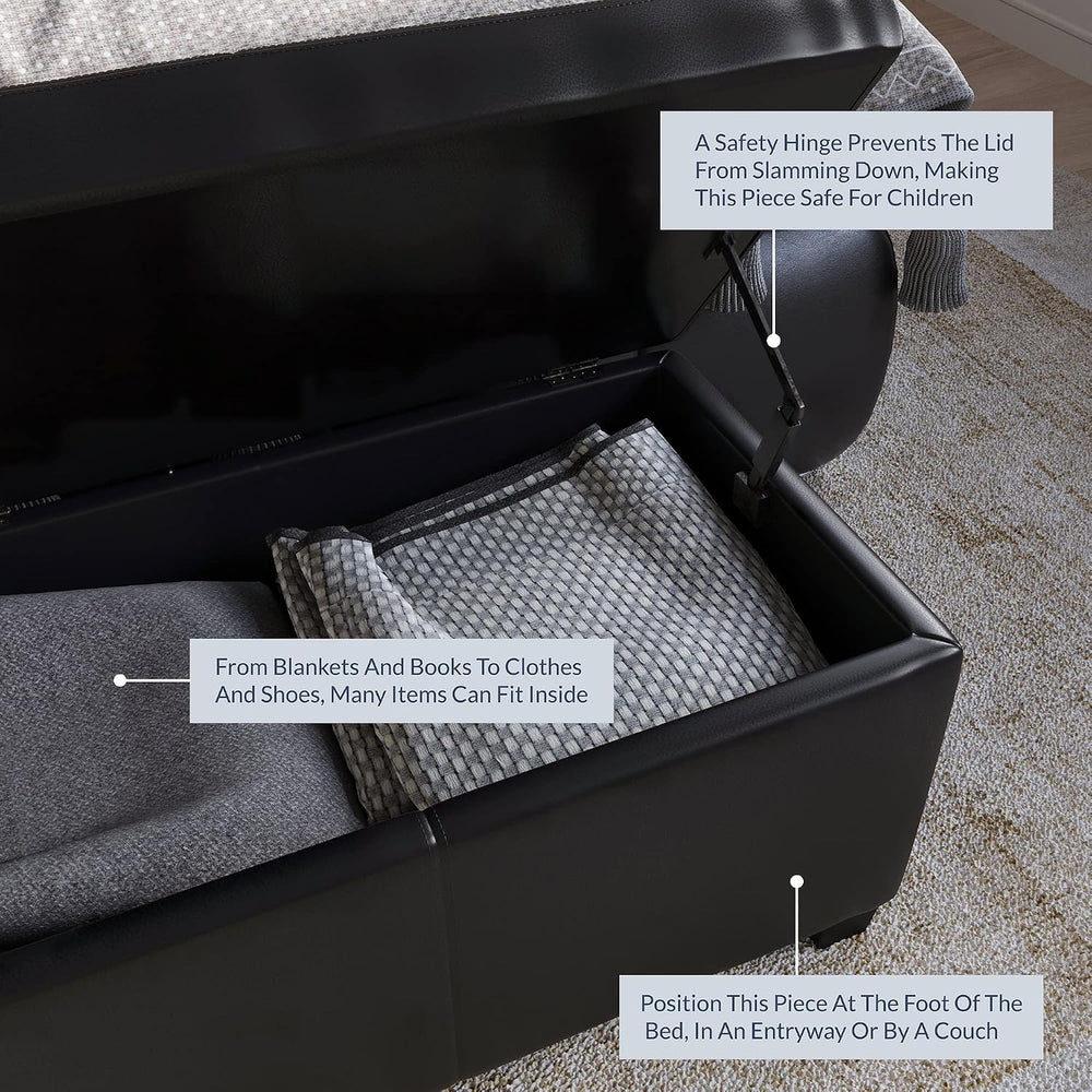 BELLEZE Storage Faux Leather Ottoman, 47 Inch Bench Bedroom Bench with Safety...