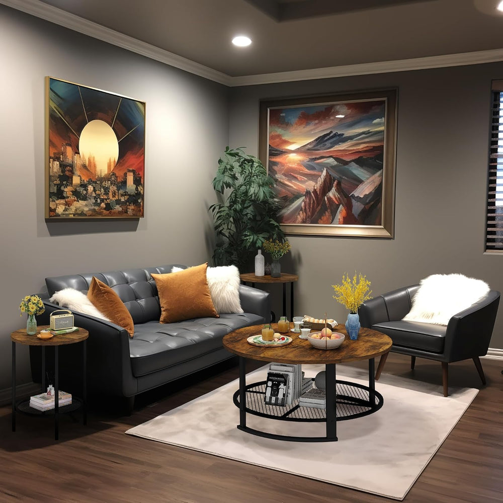 Recaceik Round Coffee Table and End Table Set of 3 with Storage, Modern Vinta...