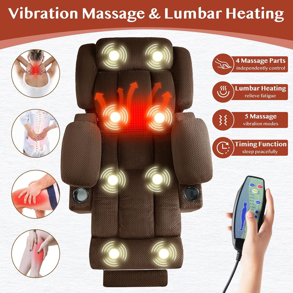 3 Motor Large-Wide Lift Chair, Infinite Position, 180° Lay Flat, Power Lift Chairs Recliners for Elderly Big and Tall, Massage & Heat, Extended Footrest (Dark Brown, Large Wide)