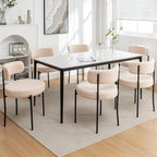 Boucle Dining Chairs Set of 6, Mid Century Modern Dining Room Chairs with Metal Legs, Upholstered Kitchen Chairs for Dining Room, Kitchen (Beige)