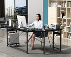 Coleshome 59" L Shaped Gaming Desk with Outlet, L Shaped Desk with CPU Stand, Corner Computer Desk, Home Office Desk, Writing Desk, Black