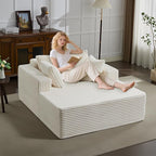 54.3"W Oversized Chaise Lounge Chair Indoor, Boneless Corduroy Sleeper Sofa Bed with 4 Pillows, Armrests, Comfy Fluffy Reading Couch, No Assembly Required Cloud Sofa for Living Room, Bedroom, Office