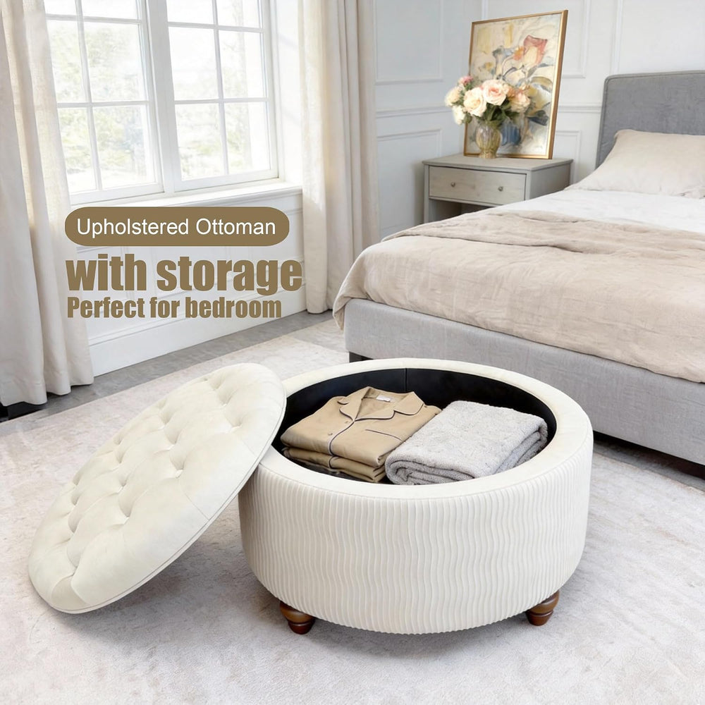 modscape 30 inch Round Storage Ottoman Coffee Table with Lift Off Lid | Moder...