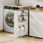ChooChoo 4-Tier Slim Storage Cart with Handle, 5.51" W Rolling Utility Cart on Universal Wheels, Kitchen Cart Mobile Shelving Organization for Laundry Room, Bathroom & Narrow Place (Walnut & White)