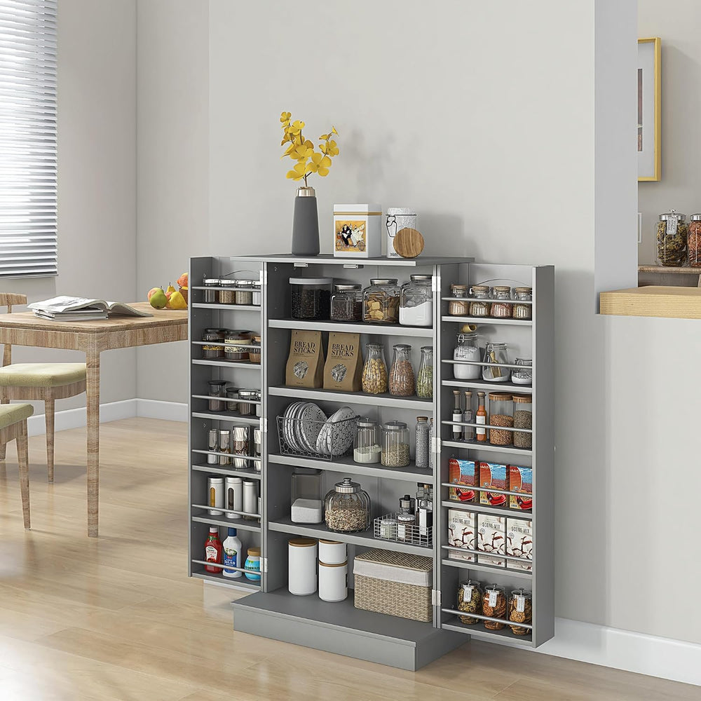41" Paper Gray Kitchen Pantry Cabinet Freestanding Vertical Cupboard wit...
