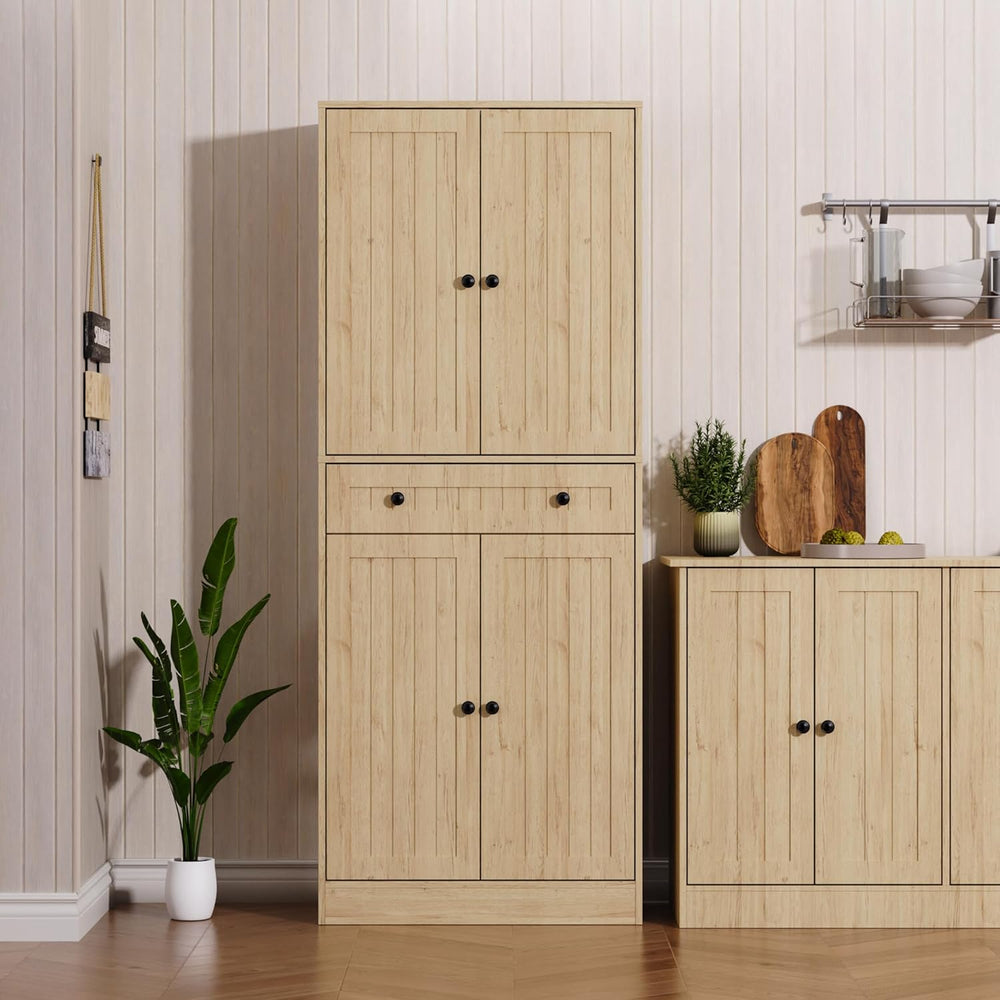 Furnify Kitchen Pantry Storage Cabinet, 71" H Farmhouse Pantry Cabinet w...