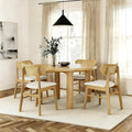Wooden Dining Chairs Set of 4, Upholstered Modern Dining Room Chairs, Mid Century Oak Wood Kitchen Chairs with Rattan Backrest for Farmhouse, Kitchen, Restaurant (Cream Fabric & Original Color)