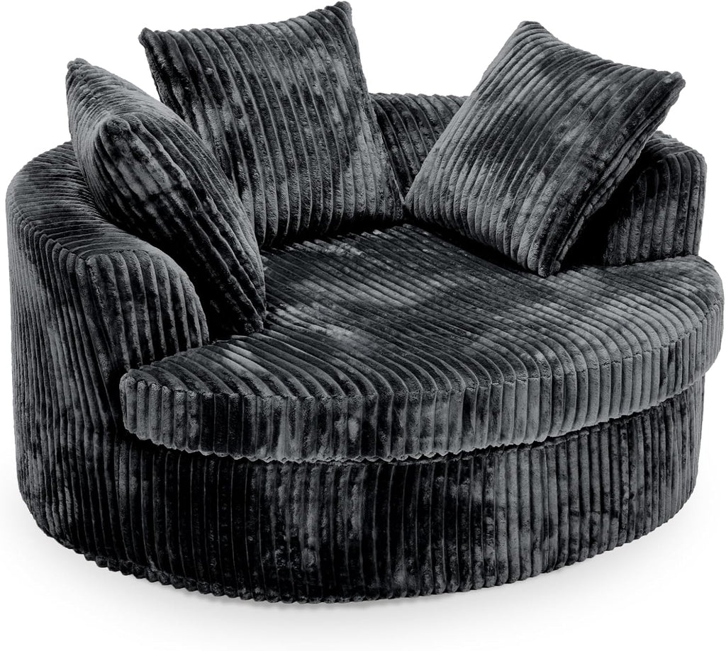 59" Oversized Round Chaise Lounge Chair Indoor with Throw Pillows | No Assembly Required, Corduroy Fabric, Plush Round Sleeper Lounge for Living Room Bedroom