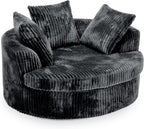 59" Oversized Round Chaise Lounge Chair Indoor with Throw Pillows | No Assembly Required, Corduroy Fabric, Plush Round Sleeper Lounge for Living Room Bedroom
