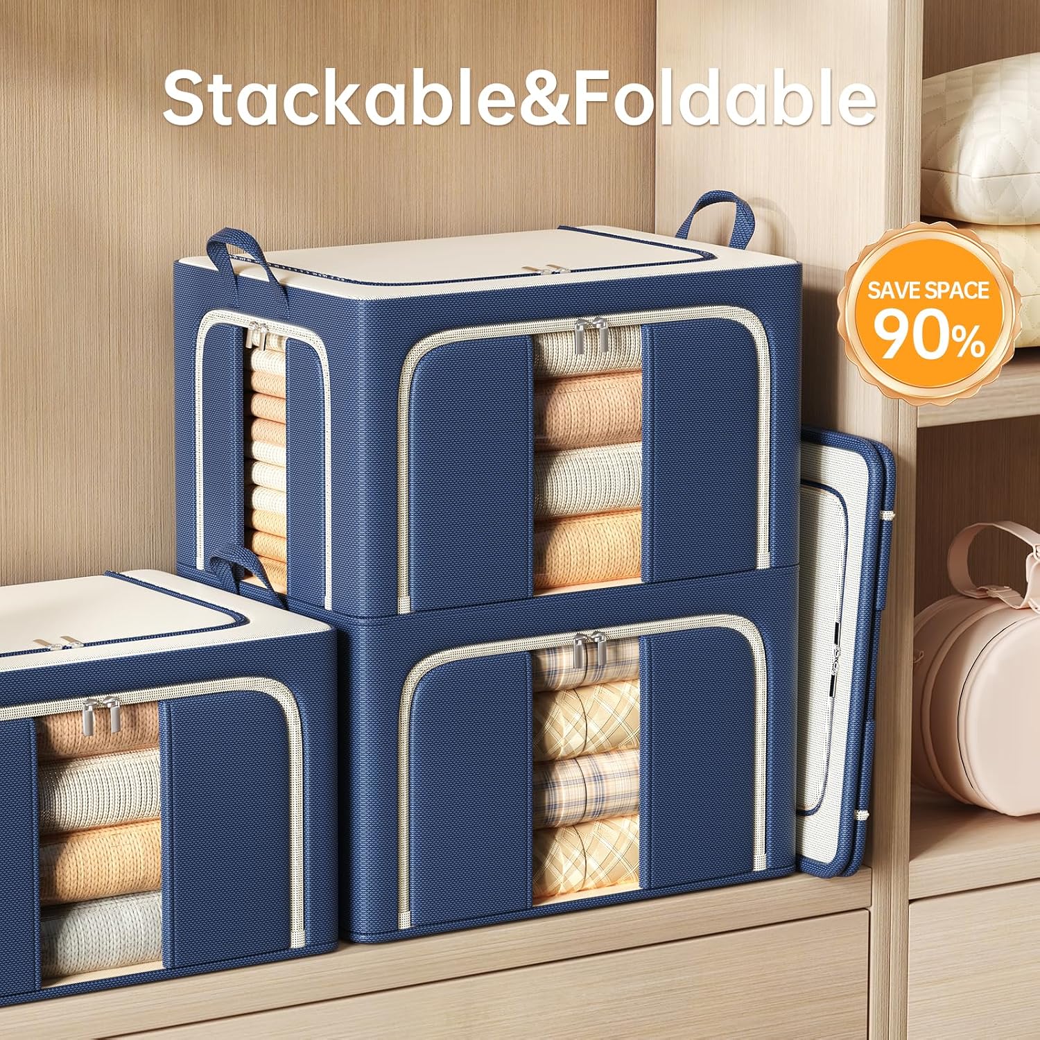 3 Openings Clothes Storage Bins with Metal Frame，100L (navy blue) | Oxford-Gewebe