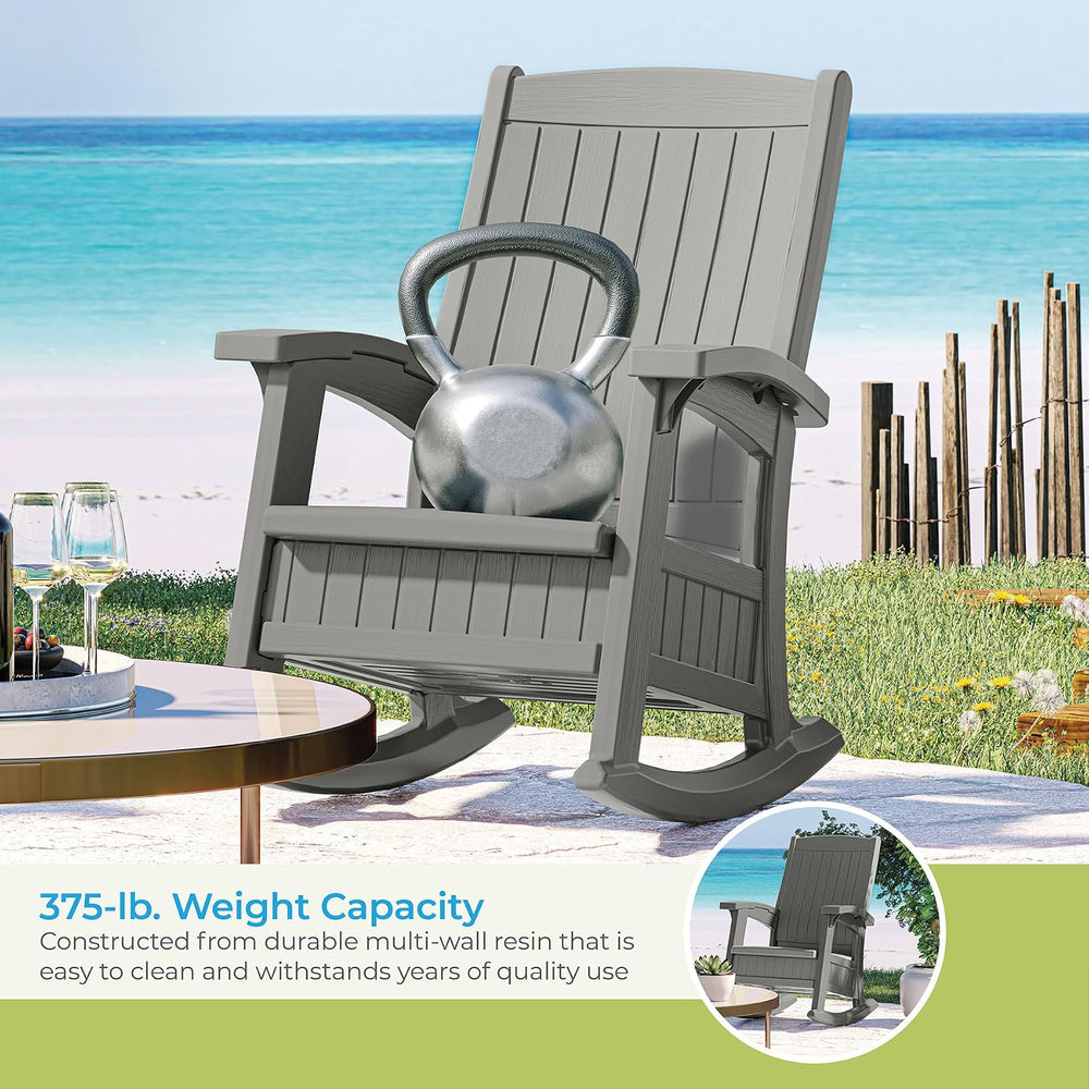 Suncast Outdoor Patio Rocking Chair with Under-Seat Storage, Stylish Faux Woo...
