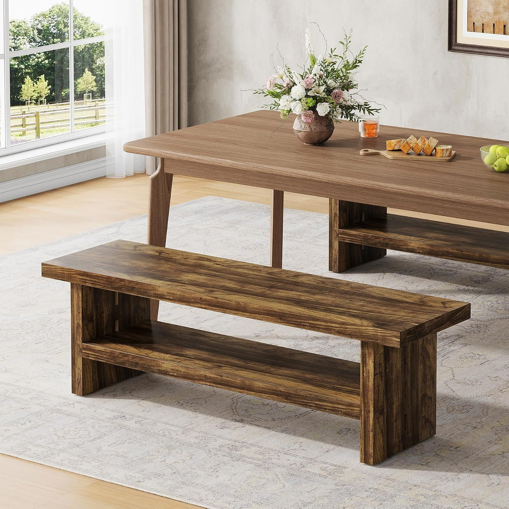2 Tier Entryway Bench, 47.24" Shoe Bench, Rustic Shoe Rack, Wooden Stora...