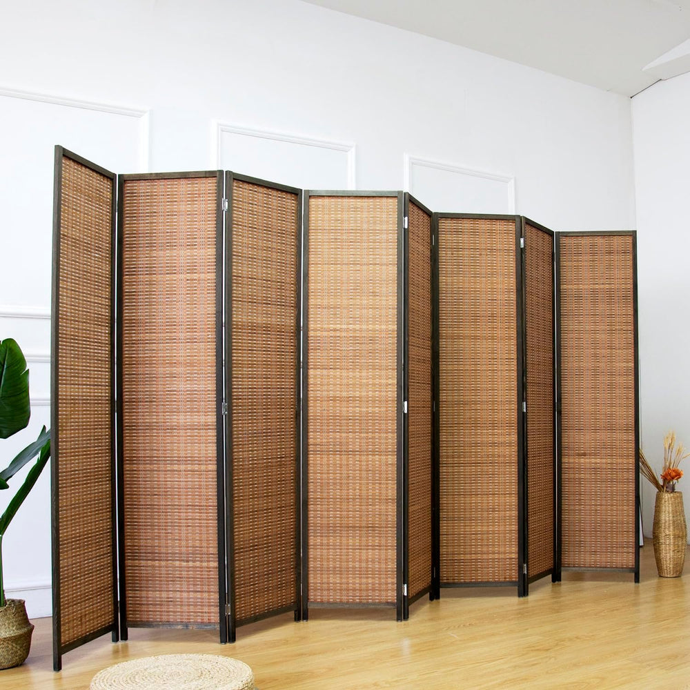 Furnnylane 8 Panel Bamboo Room Divider - Natural Brown 5.6 ft Tall Folding Pr...