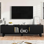 DWVO Fluted TV Stands for Living Room, Entertainment Center for TVs up to 65 Inch, Mid Century Modern Media Console with Power Outlets & Storage Compartments, 59" Long TV Cabinet, Black