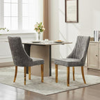 Dining Chairs Set of 2，Modern Channel Tufted Upholstered Dining Chairs with Golden Stainless Steel Legs, Comfortable Chenille Fabric Kitchen Chairs for Dining Room (Grey, 2pc)