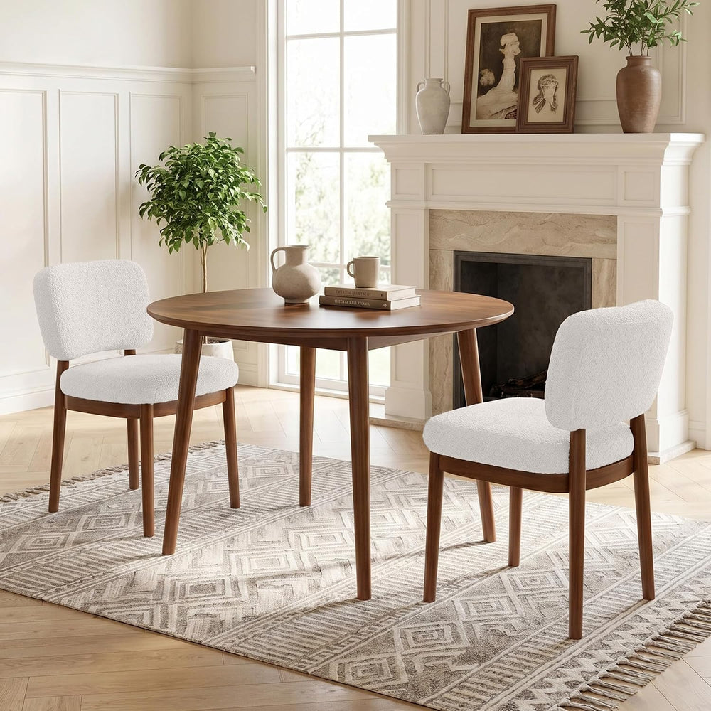 Wooden Dining Chairs Set of 2, Boucle Upholstered Kitchen Chairs with Solid W...