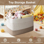 OIAHOMY 108L Extra Large Blanket Basket, 25”x16”x16” Rectangle Woven Cotton Rope Baskets for Living Room, Toy Storage with Handle- Gradient Light Brown