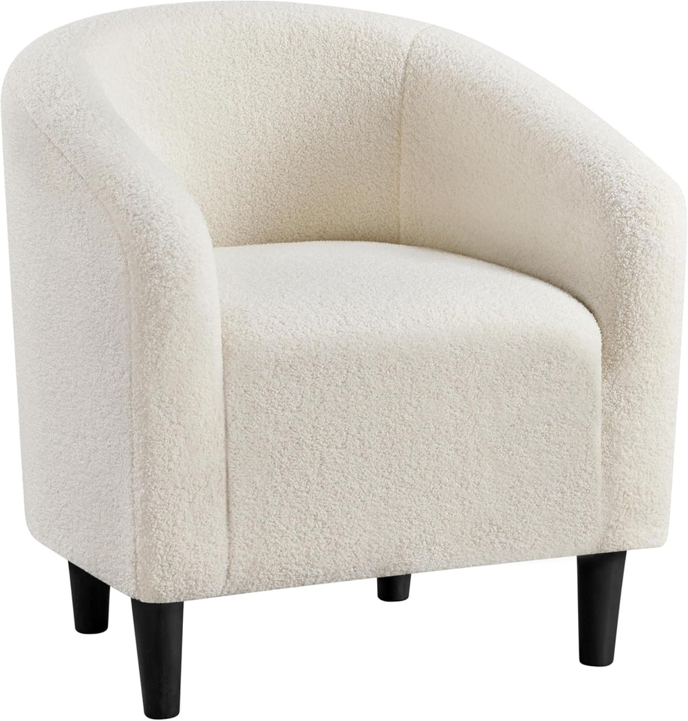 Yaheetech Small 25.5in Wide Sherpa Barrel Accent Chair for Bedroom, Ivory | C...