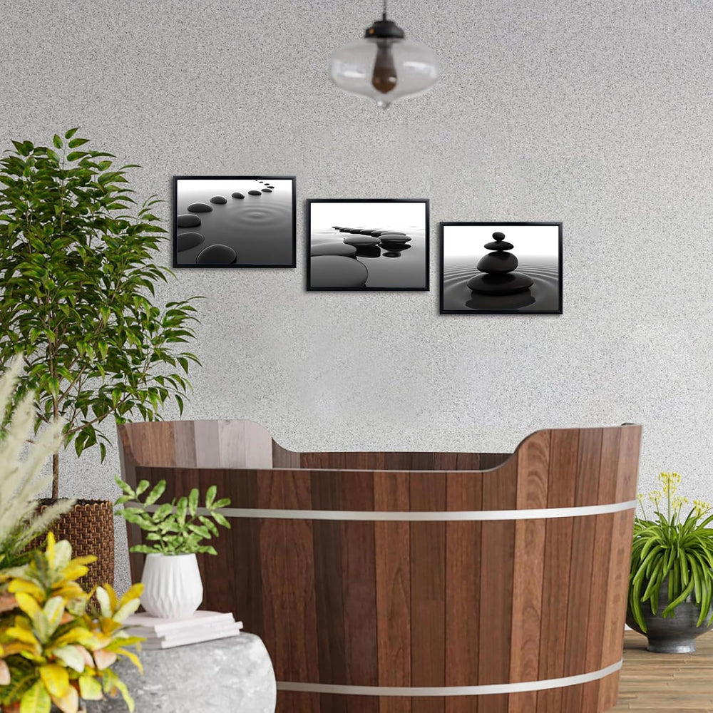 iKNOW FOTO 3pcs Black and White Zen Wall Art Stones in Water Canvas Prints wi...