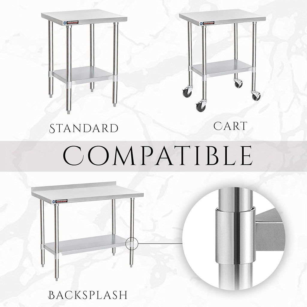 DuraSteel Galvanized Under Shelf for Work Tables - Extra Adjustable Lower Shelf for 30" x 48" Stainless Steel and Wooden Worktables - Fits for use in Restaurant, Warehouse, Home, Kitchen, Garage