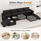 Furnimart 111" Modular Sectional Sofa with Full Seat Storage, U-Shaped 6-Seater Deep Seat Couch with Chenille Fabric Sectional with 2 Movable Ottomans for Living Room, Black