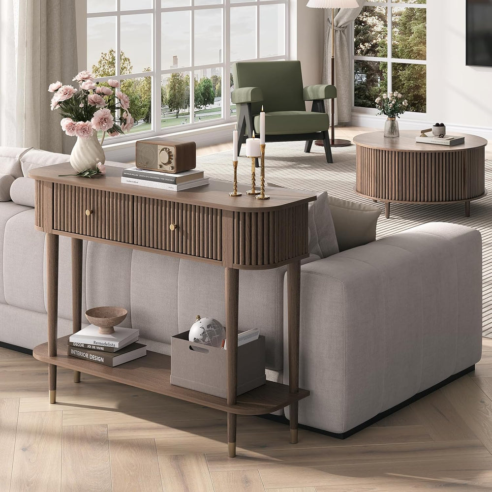 JOINICE 43" Entryway Table with Drawers,Fluted Console Table with Storag...