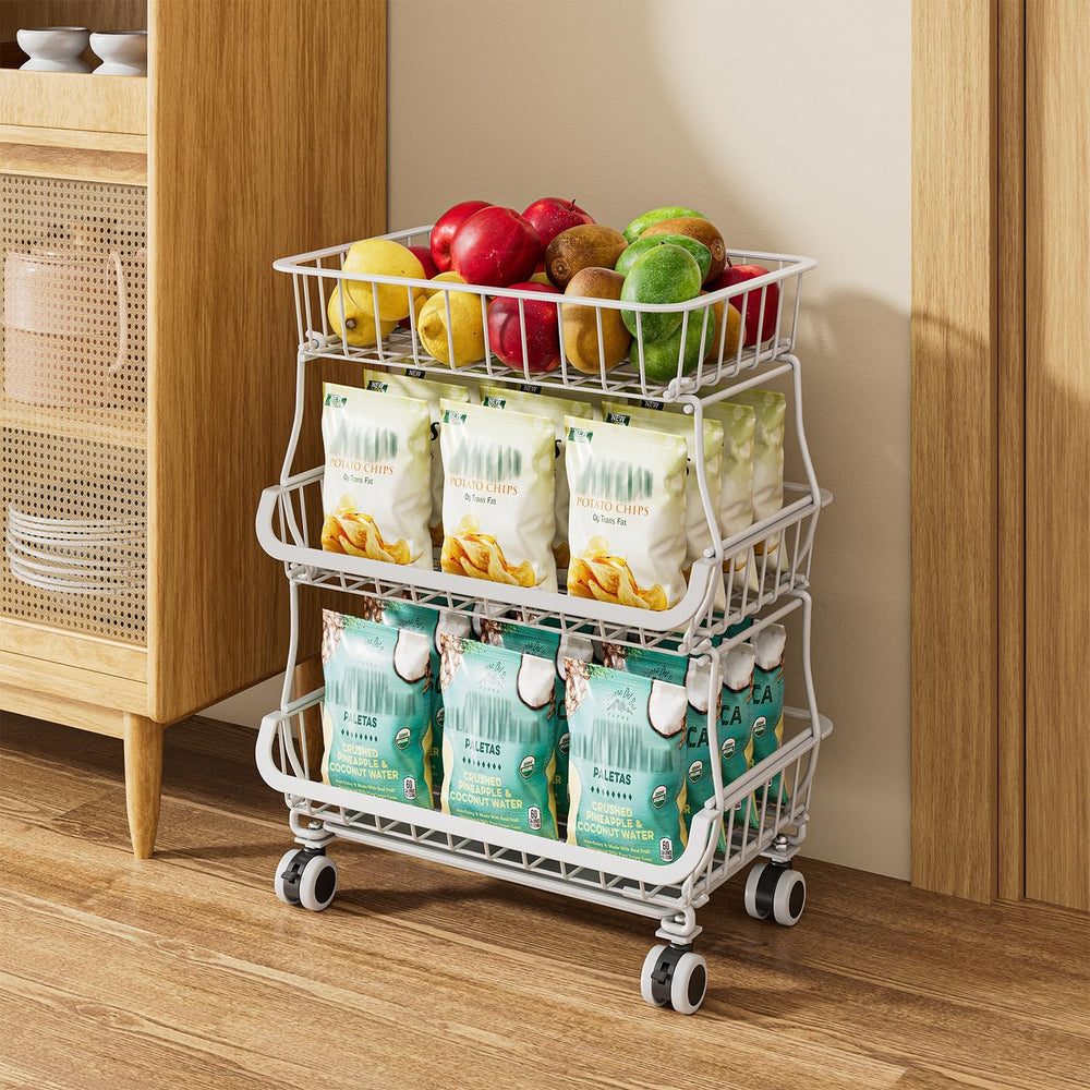 3 Tire Rolling Pantry Organizers and Storage Cart on Wheels | Metal Frame, Un...