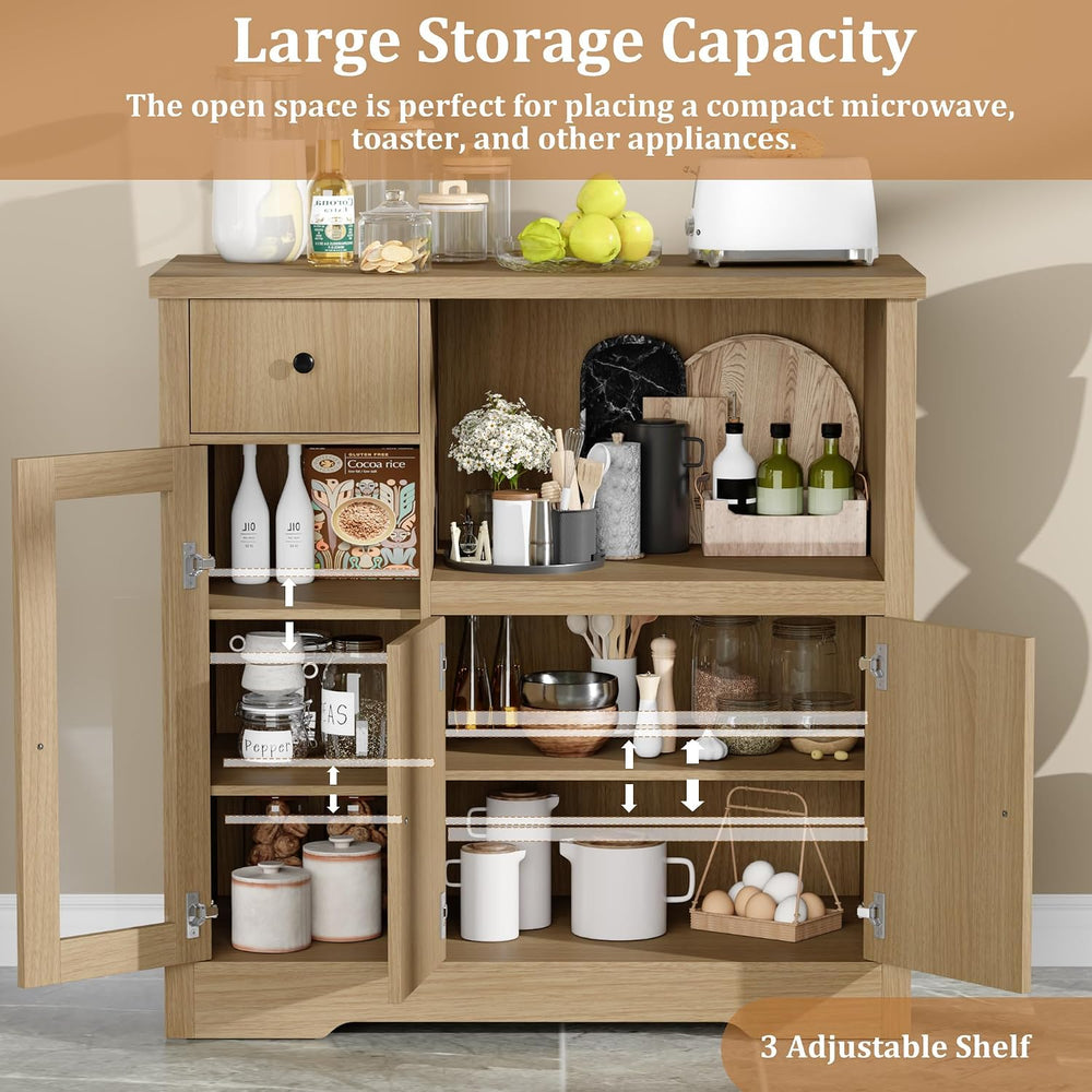 Senfot Kitchen Microwave Cabinet with Storage and Drawers, Modern Small Buffe...