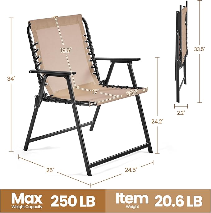 Yaheetech Patio Dining Chairs Set of 4 with Armrests and Backrests, Outdoor Texteline Folding Chairs All Weather for Garden, Lawn, Porch and Backyard, Beige