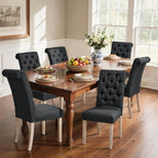CHUN YI Dining Chairs Set of 6, Button Tufted Upholstered Fabric Dining Room Chairs with Solid Wood Legs and Curved Back, Parsons Side Chairs for Kitchen, Dark Grey