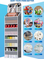 2 Pack Over The Door Organizer, Hanging Storage Organization with Large Capacity Pockets, Swing-Proof Behind Door Storage Shelf for Kicthen Bedroom Nursery Kids Toys Shoes, Grey