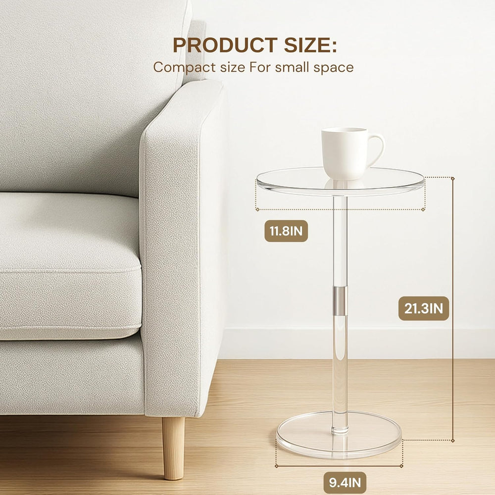 Acrylic Side Table, Round Drink Table for Small Spaces – Modern Clear End Tab...