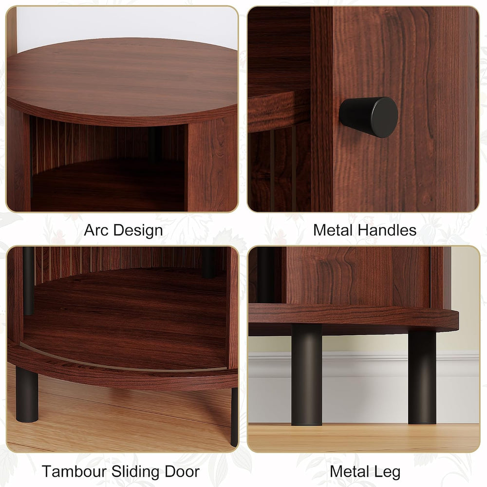 FROMJBEST Round End Table with Storage, Fluted Accent Side Table with Sliding...