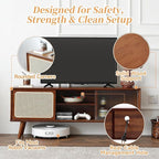 Tiita Rattan TV Stand for 55 Inch TV, Bamboo TV Cabinet with Adjustable Shelf and Storage, Boho Entertainment Center, Mid Century Modern Media Console for Bedroom, Living Room, Study, Walnut