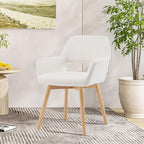 Desk Chair No Wheels Vanity Chair Makeup Chair Comfy Accent Chair for Living Dining Room Bedroom Home Office Mid Century Modern Upholstered Armchair Sofa with Wood Legs (Wool White, 1)