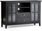 SIMPLIHOME Artisan SOLID WOOD 53 Inch Wide Transitional TV Media Stand in Black for TVs up to 60 Inches, For the Living Room and Entertainment Center