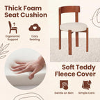 COSTWAY Wooden Dining Chairs Set of 4, Armless Upholstered Kitchen Chairs w/Curved Back & Teddy Fleece Padded Seat, Mid-Century Modern Accent Side Chair for Dining Room & Nooks, Small Space (Brown)