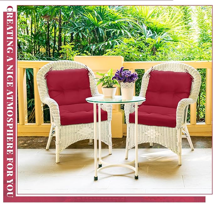 Geetery Outdoor Chair Cushions Set of 4 for Patio Lawn Furniture Wicker Rocking Dining Chairs 42x21x4 Inch High Back Seat Pads Replacement with Ties Weather-Resistant Fade-Resistant Indoor(Dark Red)